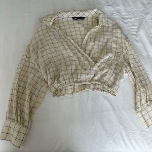 Zara Cropped Patterned Collared Top NWOT